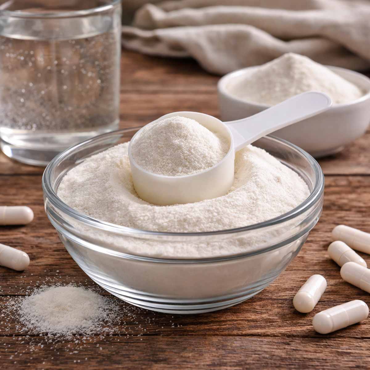 Collagen as a Functional Ingredient in a bowl and powder scoop
