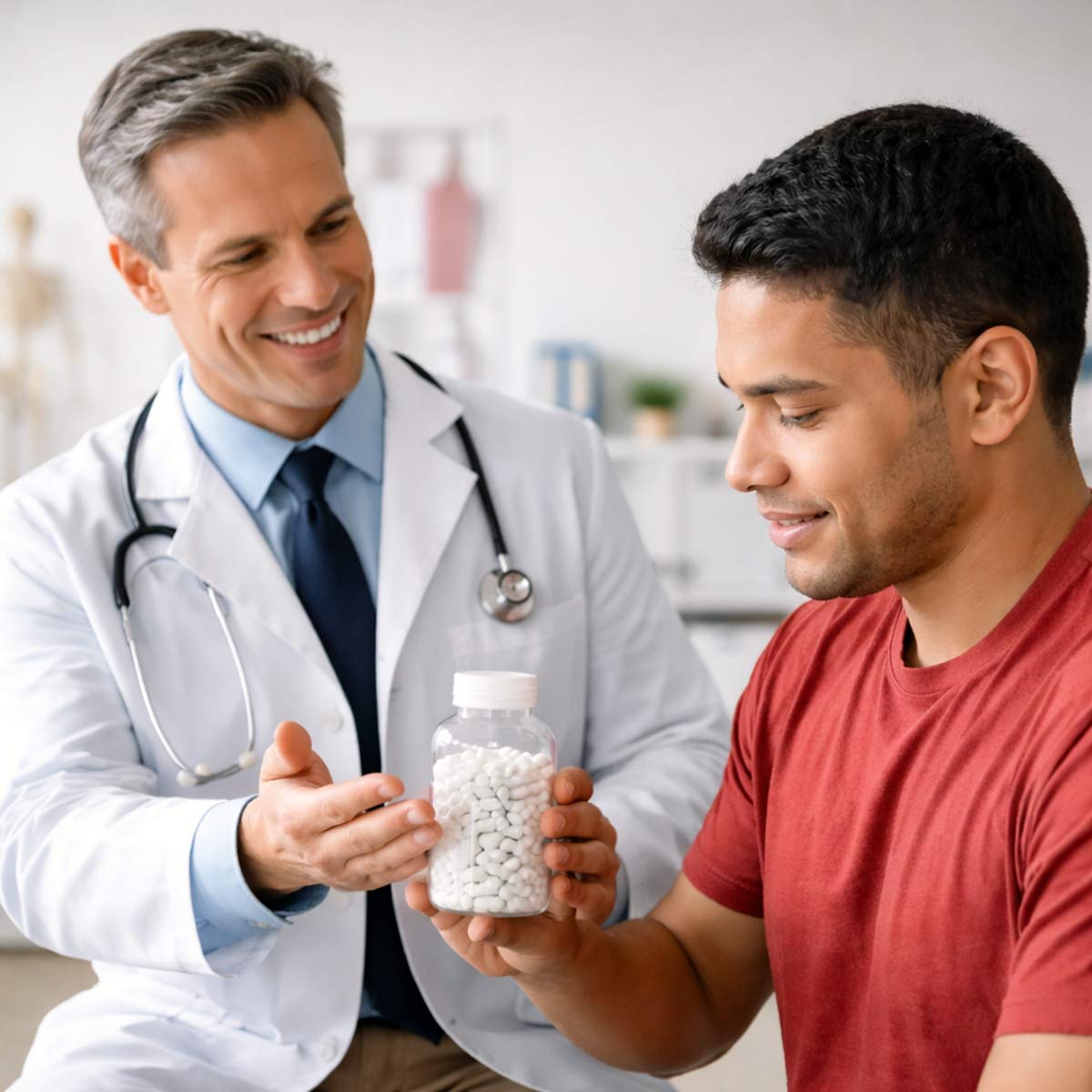 doctor offering recovery supplements to a patient