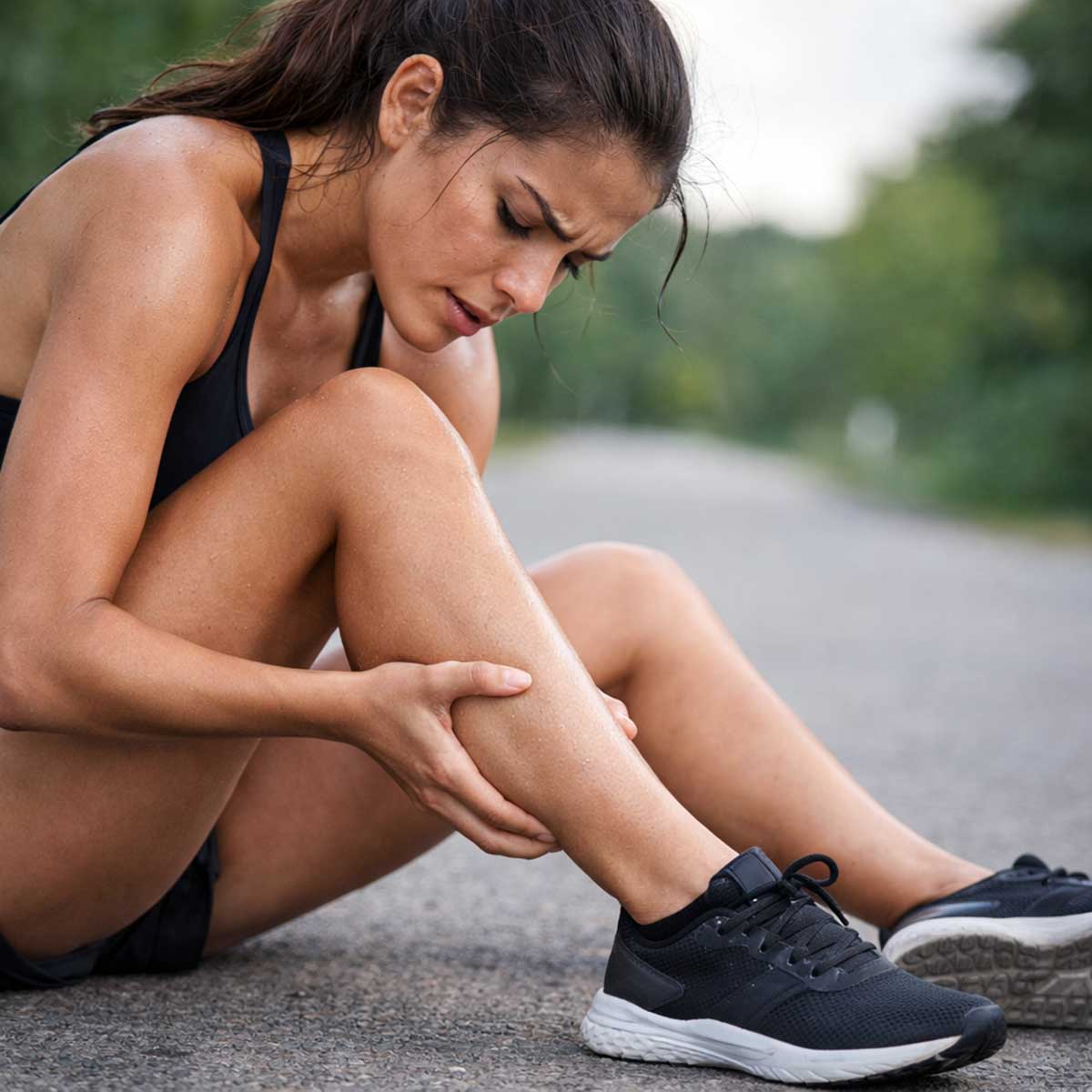 woman with a muscle cramp after a high-intensity workout. She needs Peptide supplements For Recovery Supplements