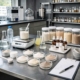 beakers, ingredients, and a scale in a supplement formulation lab
