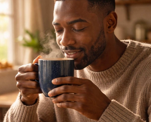 man drinking a functional coffee alternative supplement