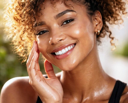 a beautiful woman showing off her glowing healthy skin