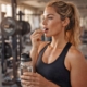 woman taking hydration supplement capsules before a workout
