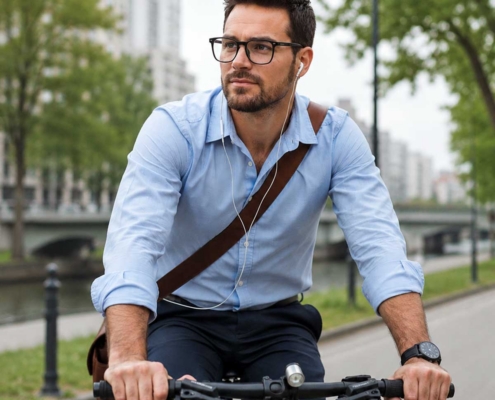 man riding his bike on the way to work
