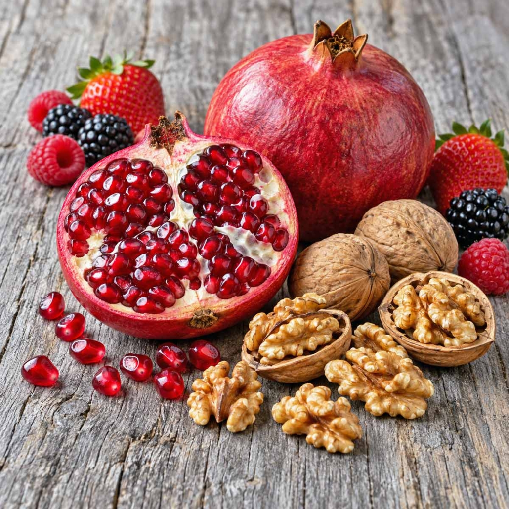 Pomegranate, berries, and walnuts as a source of Urolithin A for Antioxidant Supplement Formulation