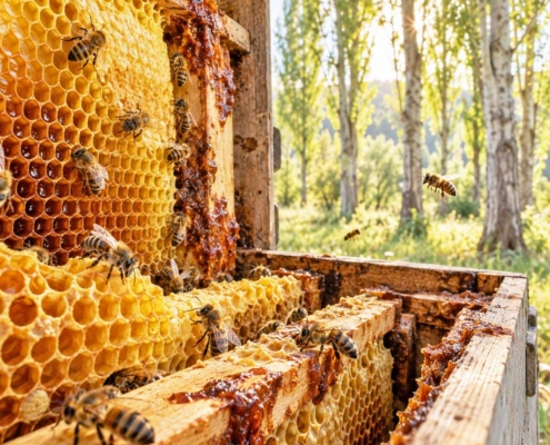 Bees Using Propolis As a to Build the Honeycomb Structure of Their Hive